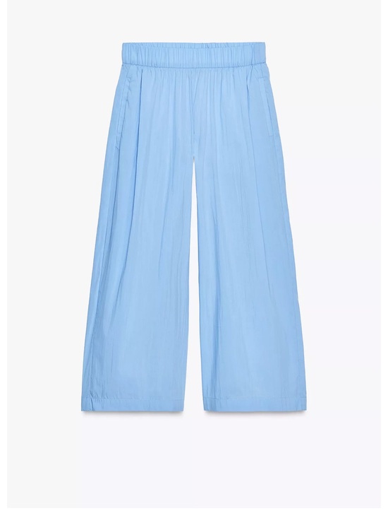 Zara Pants - Zara Blue Wide-Leg poplin pleated Elastic Waist Pants